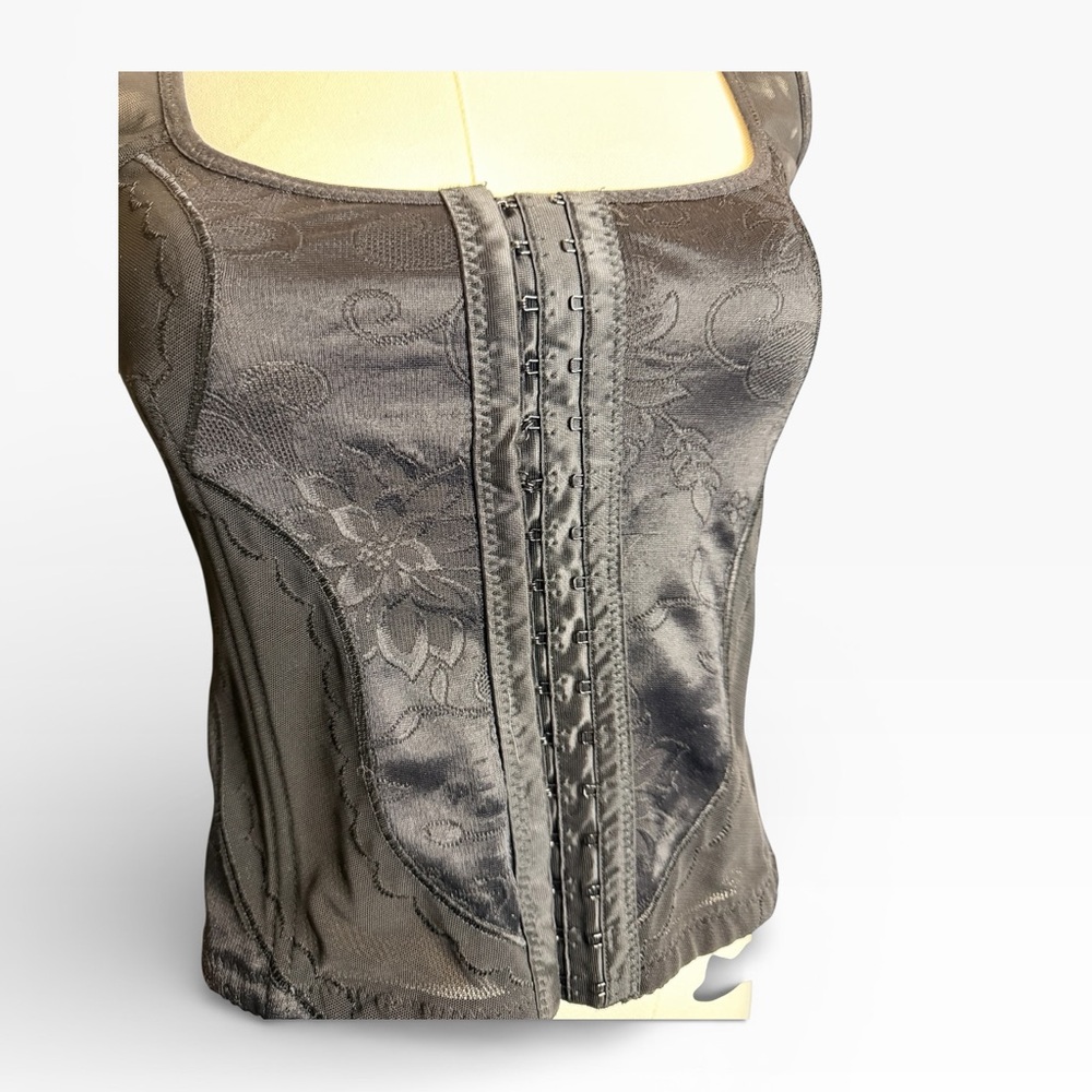 Black Mesh Y2K Corset Style Tank Top 2X Shapewear Hook Front Stretch Bustier